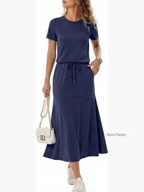 Two Piece Skirt Set Short Sleeve Top Fishtail Midi Skirt with Pockets